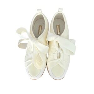 Menina Off White Satin Ribbon Bow‎ Espadrille Platform Sneakers Womens